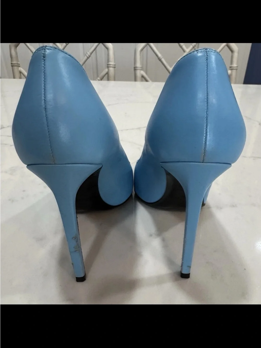 Saint Laurent Two-Tone Pointed Toe Pumps in Sky Blue and Black Sz 37.5 (7.5)